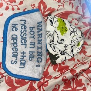 Dinosaur Print Baby Hat and Bib Set